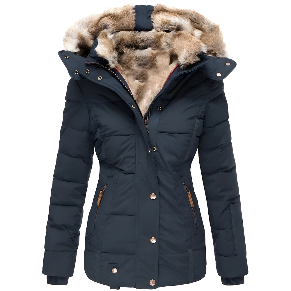 Women's Fur Hood Quilted Coat – Longline Removable Hood Winter Coat