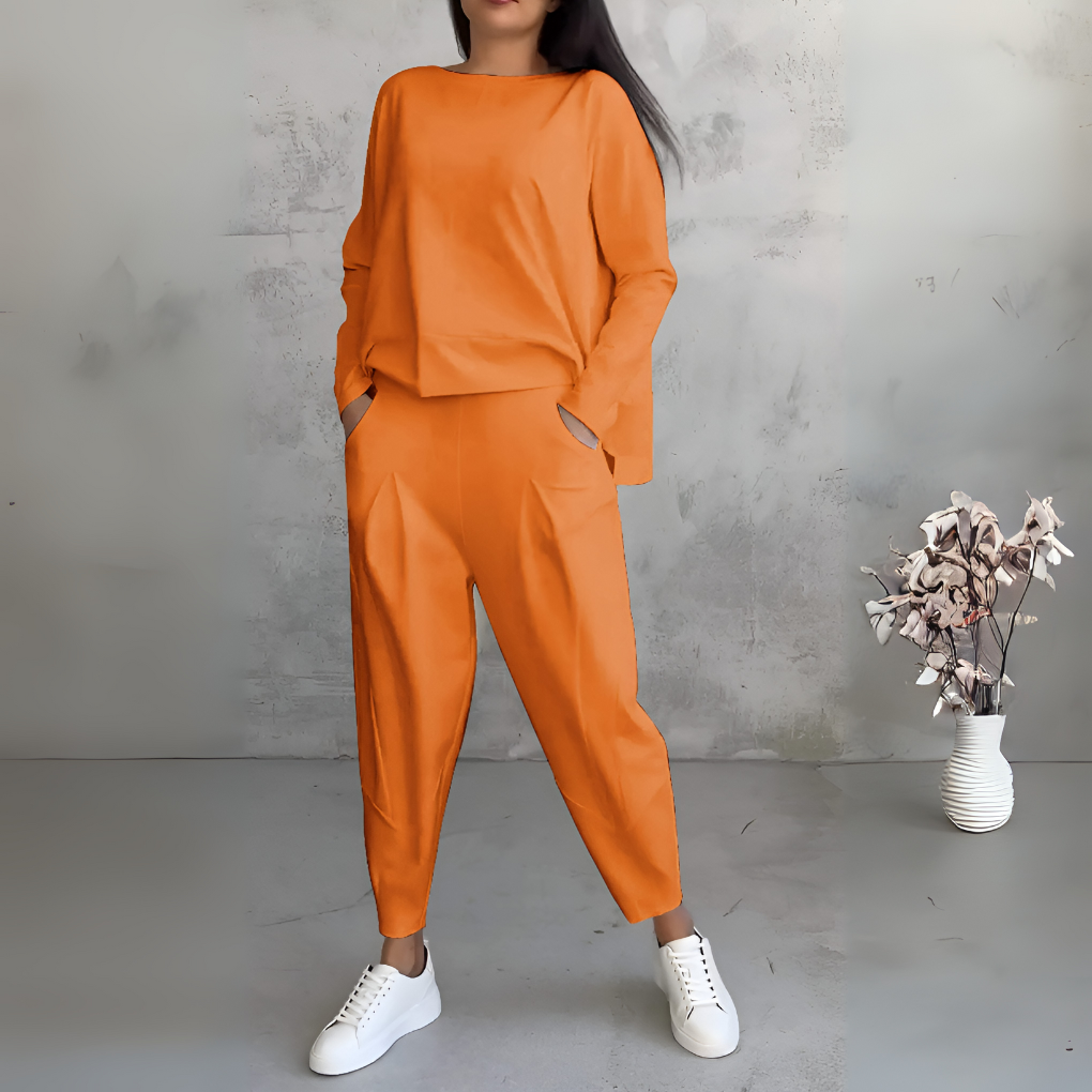 Women's Crew Neck Lounge Set – Long Sleeve Matching Pants Set