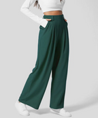 Women's High Waist Wide Leg Pants – Elastic Waist Four Pocket Trousers