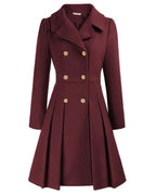 Women's Tailored Pleated Coat – Long Button Front Winter Overcoat