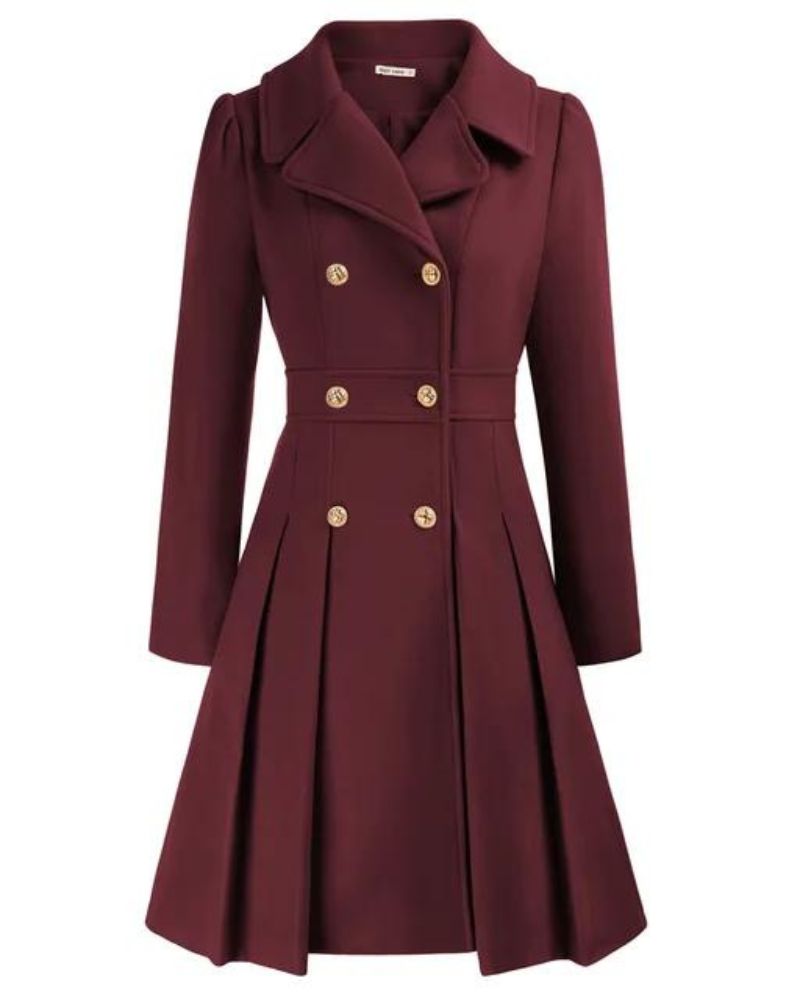 Women's Tailored Pleated Coat – Long Button Front Winter Overcoat