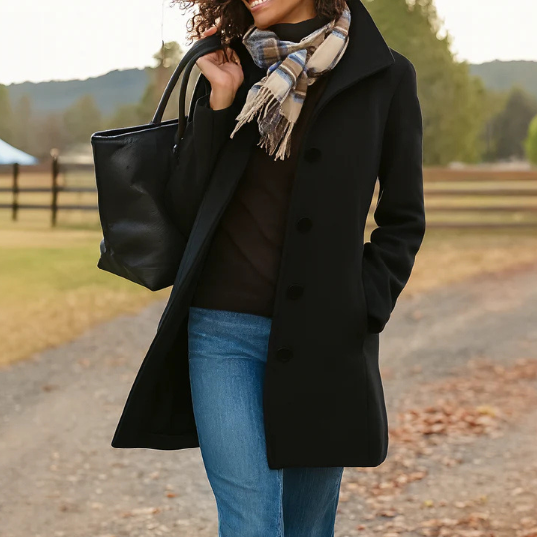 Women's Winter Coat – Button Front Long Coat – Helga