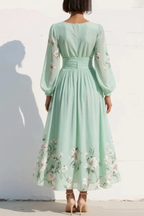 Women's Floral Pleated Wedding Guest Midi Dress – Flowy Summer Occasion Dress