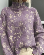 Women's Patterned Crew Neck Sweater – Graphic Long Sleeve Knit Pullover