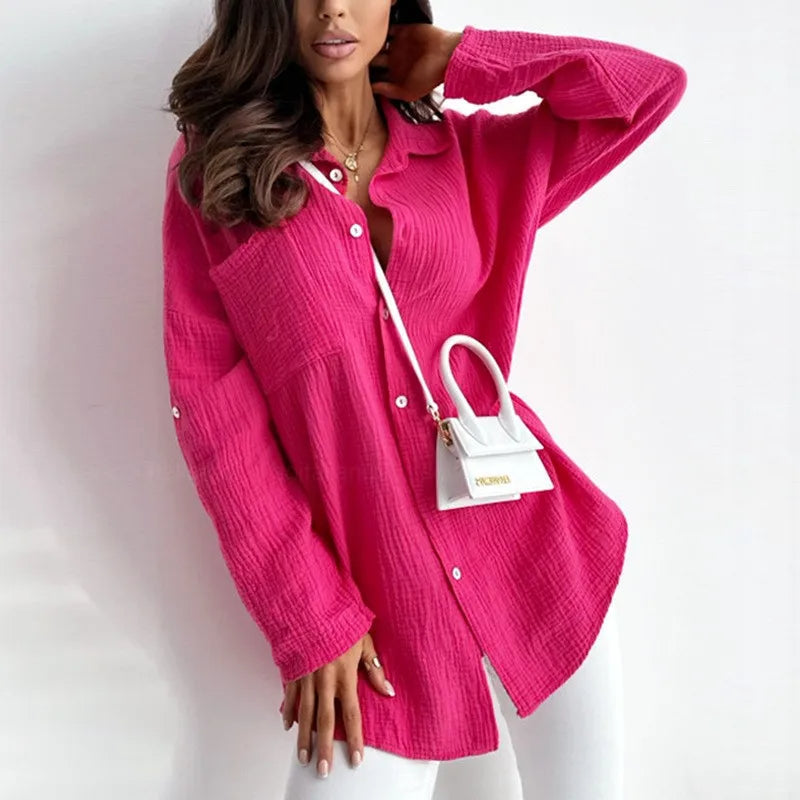 Women's Long Sleeve Shirt Blouse – Relaxed Collared Button Blouse