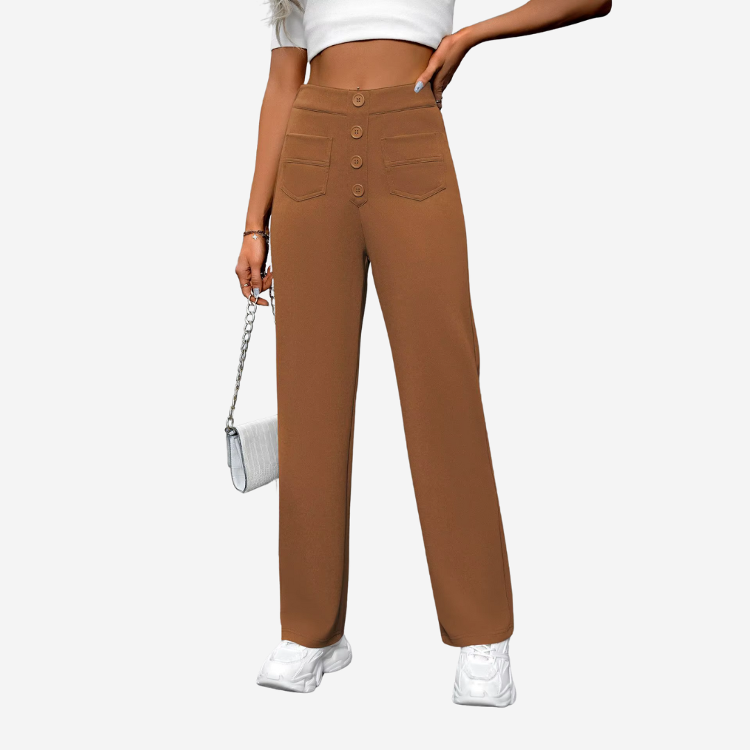 Women's Stretch Straight Leg Pants – High Waist Pocket Tailored Trousers