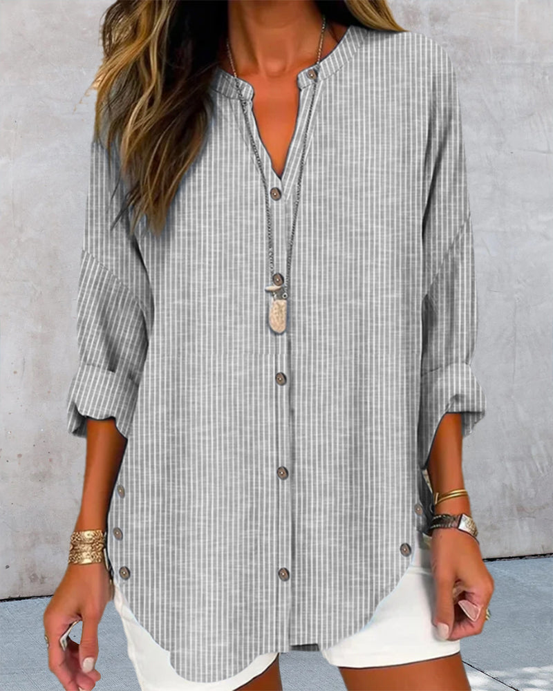 Women's Striped Button Front Blouse – Relaxed Casual Shirt Blouse