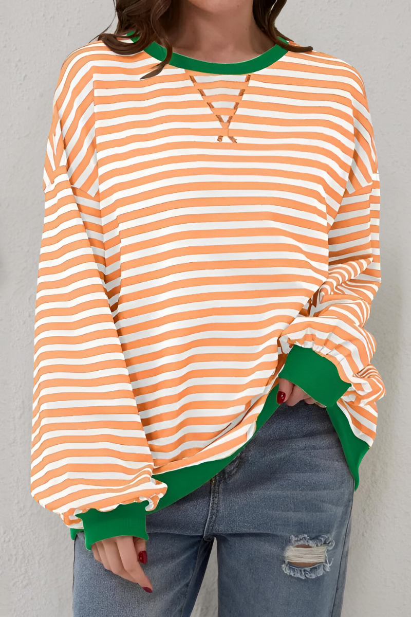 Women's Striped Crew Neck Sweatshirt – Relaxed Long Sleeve Pullover