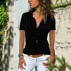 Women's Short Sleeve Blouse – Collared Button Pocket Blouse