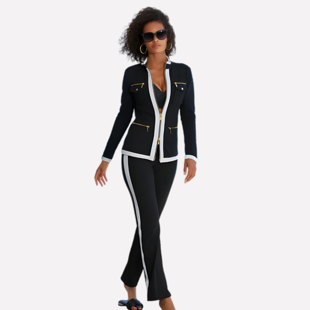 Women's Contrast Trim Tracksuit – Zip Jacket & Matching Pants Set