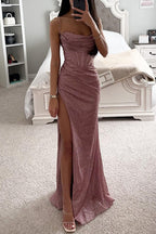 Women's High Slit Sparkle Maxi Gown – Sweetheart Neck Evening Dress