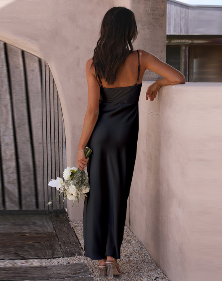 Women's Side Slit Maxi Dress – Strappy Fitted Formal Evening Gown