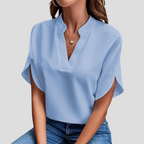 Women's Short Sleeve V-Neck Blouse – Stand Collar Summer Blouse