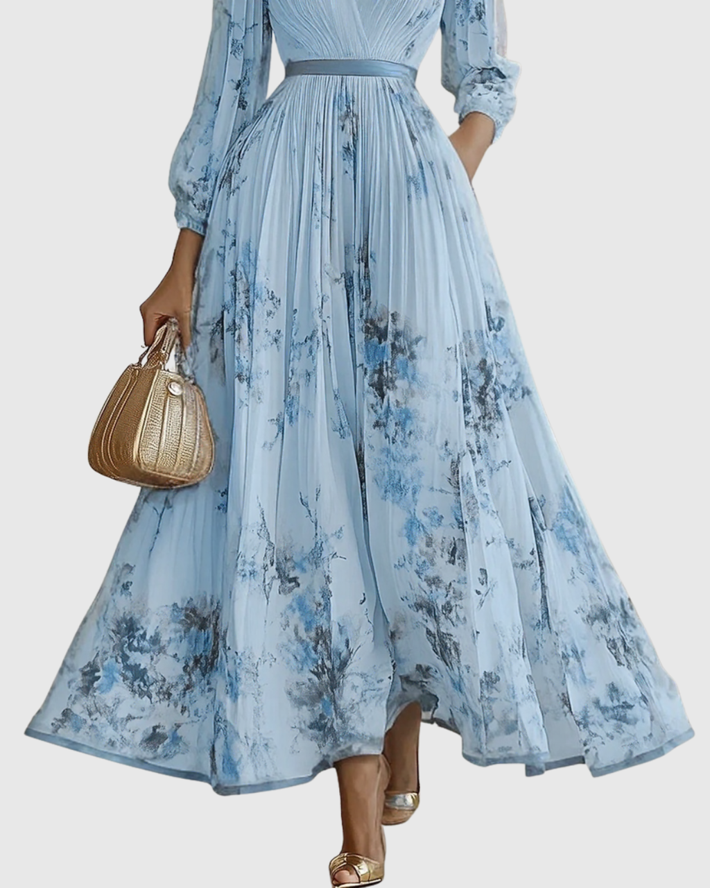 Women's Sleeveless Pleated Midi Dress – Floral Wedding Guest Occasion Dress