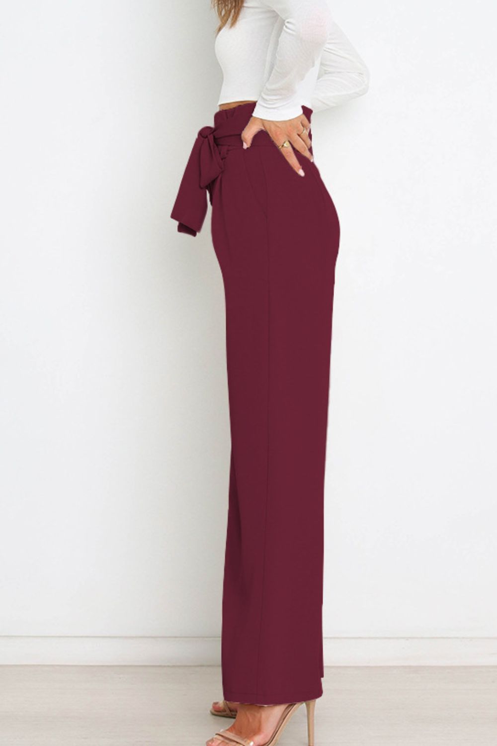 Women's High Waist Paperbag Pants – Bow Waist Wide Leg Trousers
