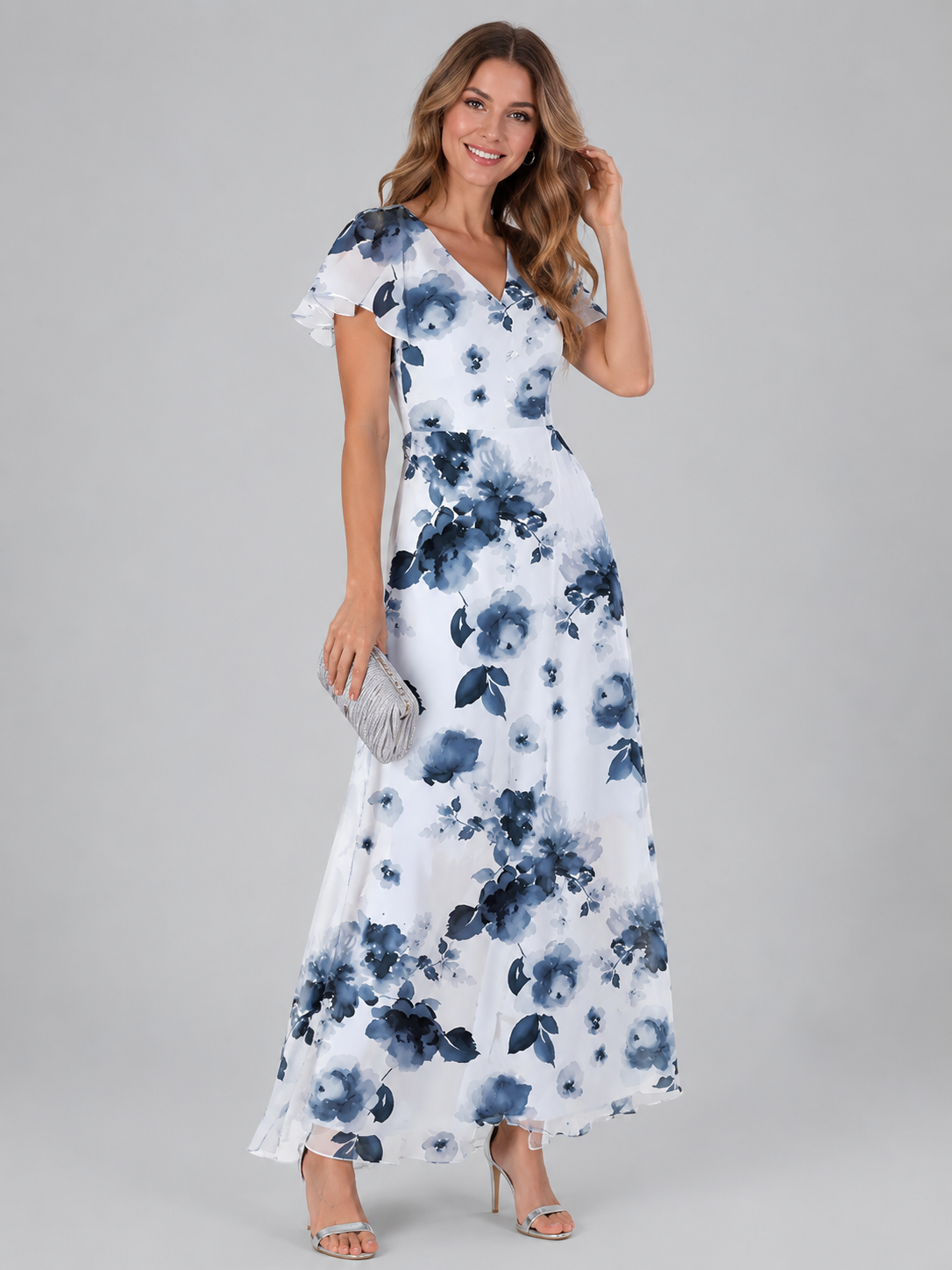 Women's Draped Floral Maxi Dress – Flowy Relaxed Summer Dress