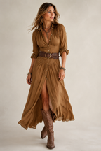 Women's Belted Maxi Dress – Button Front Dress