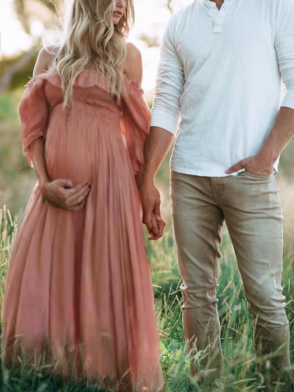 Women's Maternity Maxi Dress – Short Sleeve Pregnancy Dress