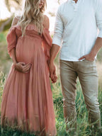 Women's Maternity Maxi Dress – Short Sleeve Pregnancy Dress
