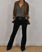 Women's Geometric Pattern Blouse – V-Neck Relaxed Long Sleeve Blouse
