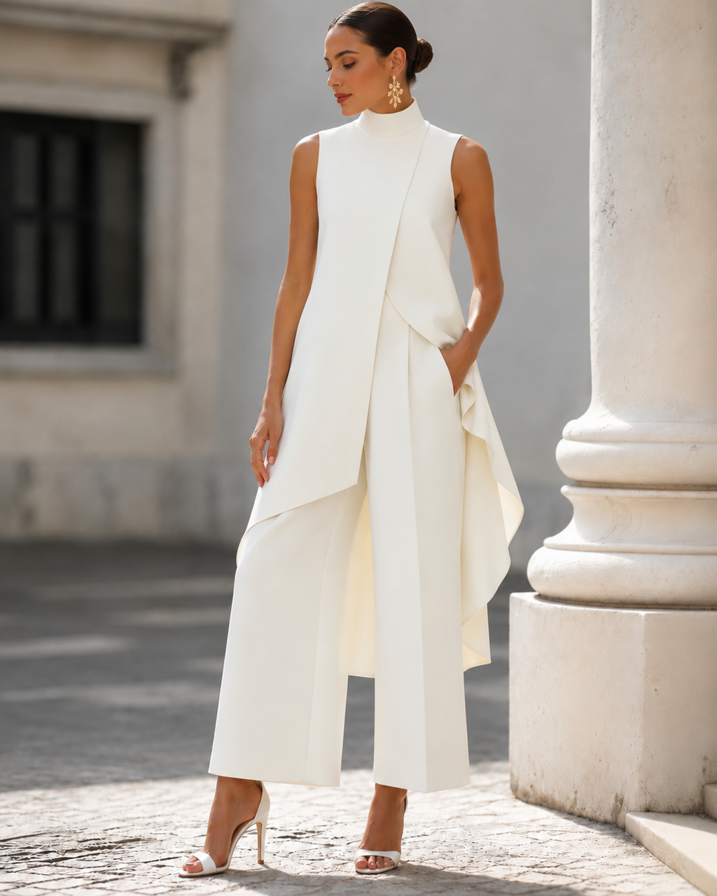 Women's Asymmetrical Wide Leg Jumpsuit – Flowy Formal Evening Jumpsuit