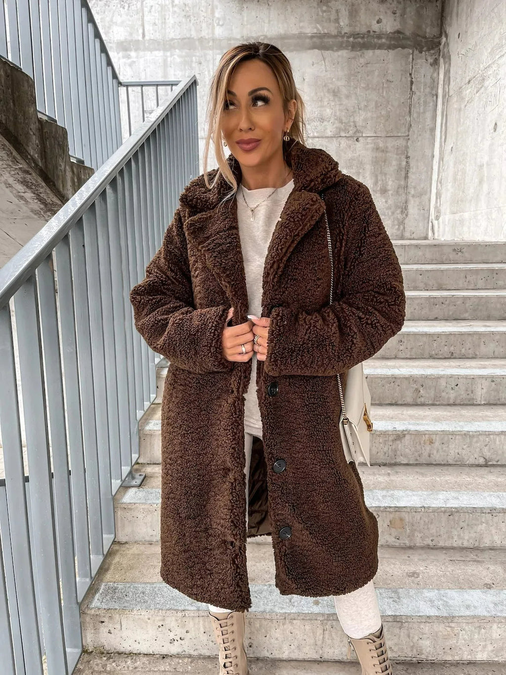 Women's Textured Longline Coat – Button Front Relaxed Trench Coat