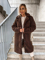 Women's Textured Longline Coat – Button Front Relaxed Trench Coat