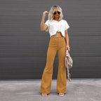 Women's High Waist Flared Pants – Long Leg Retro Style Trousers