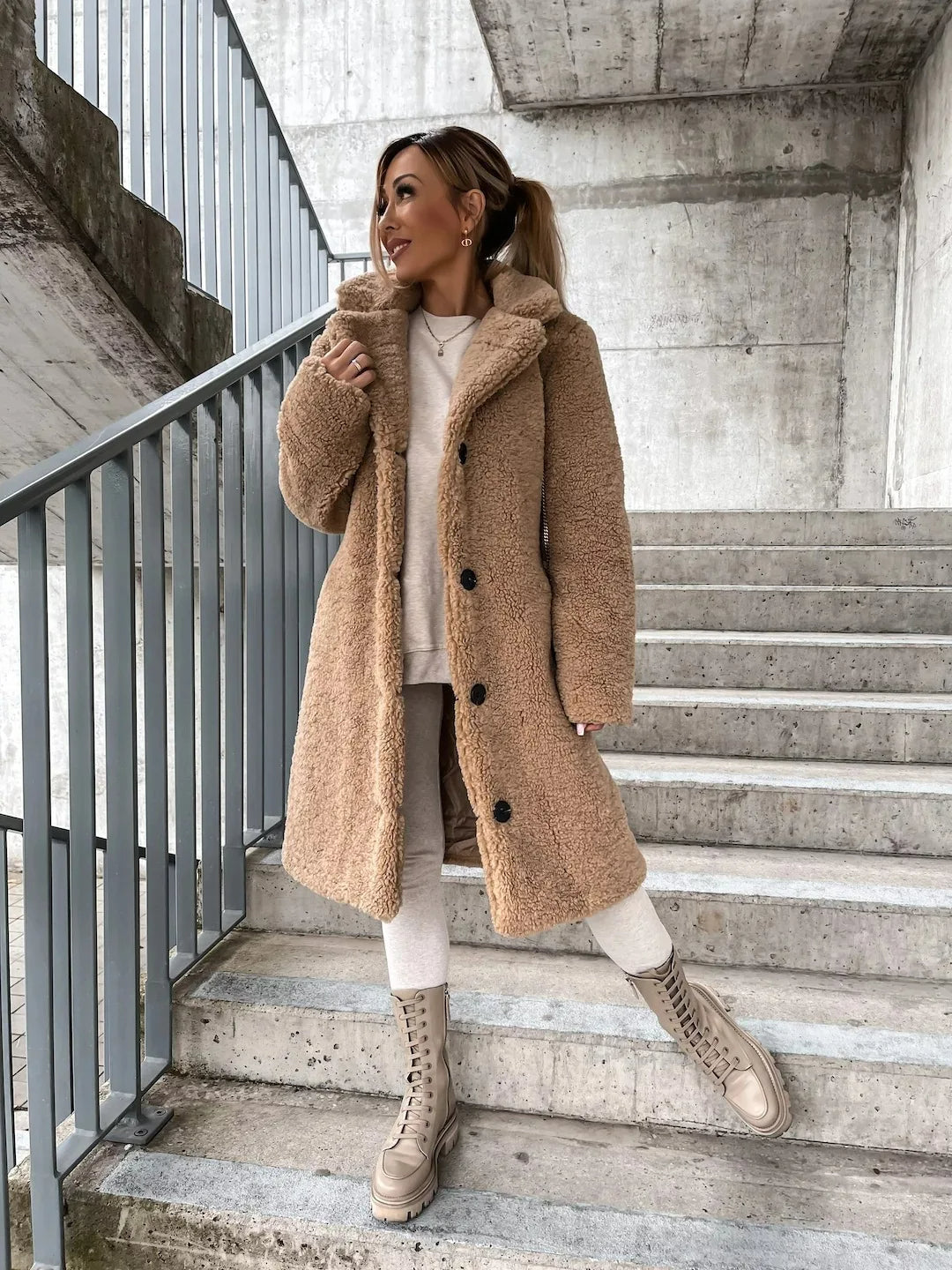 Women's Textured Longline Coat – Button Front Relaxed Trench Coat