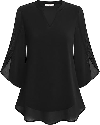 Women's V-Neck Wide Sleeve Blouse – Loose Fit Flowy Casual Blouse