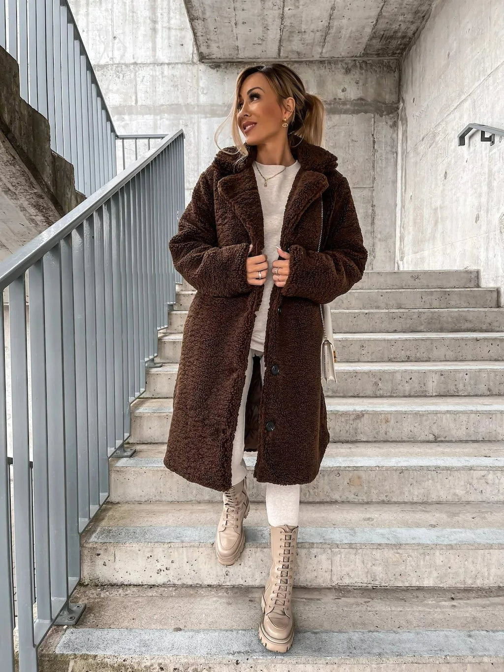 Women's Textured Longline Coat – Button Front Relaxed Trench Coat