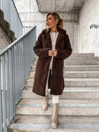 Women's Textured Longline Coat – Button Front Relaxed Trench Coat