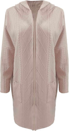 Women's Textured Hooded Cardigan – Long Relaxed Winter Cardigan