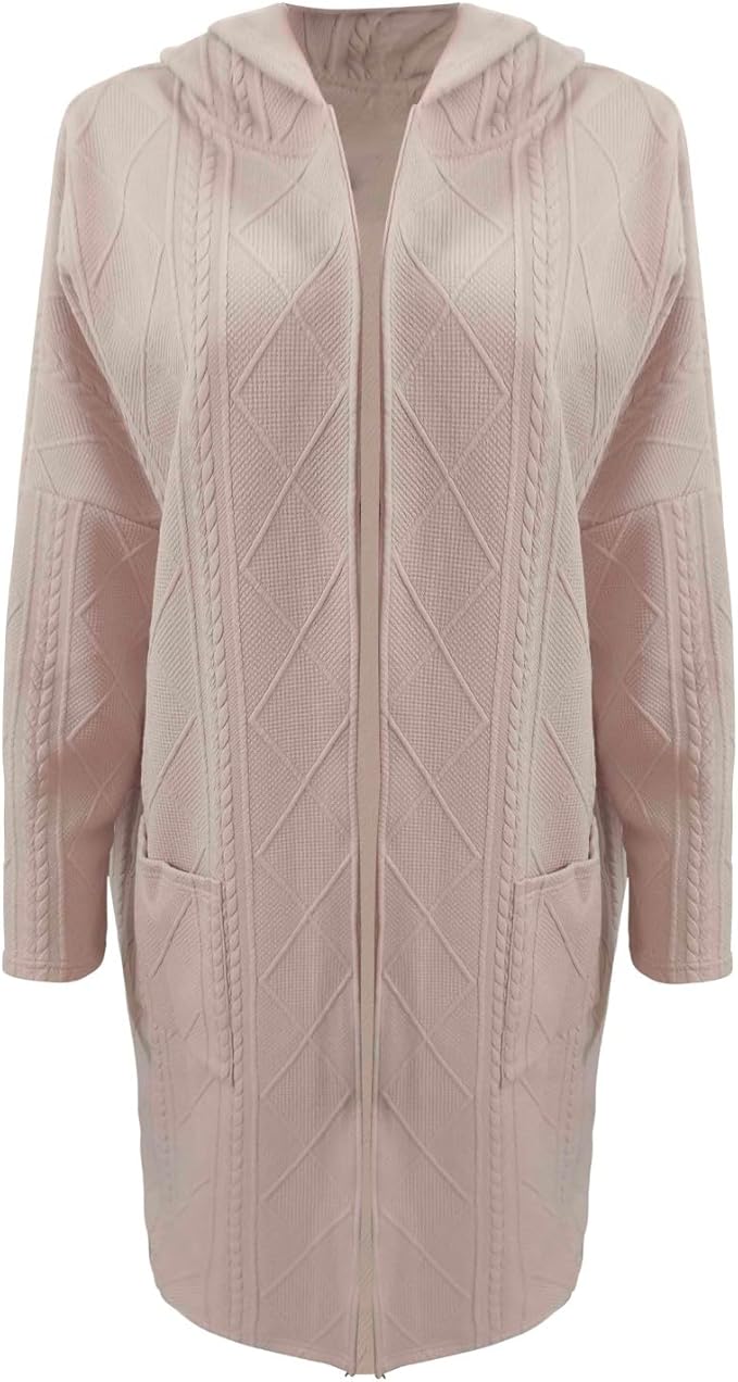 Women's Textured Hooded Cardigan – Long Relaxed Winter Cardigan