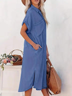 Women's Shirt Dress – Short Sleeve Casual Dress – Sienna