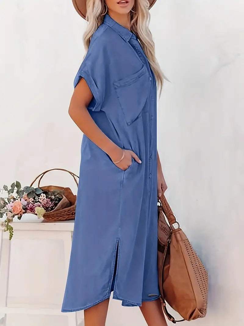 Women's Shirt Dress – Short Sleeve Casual Dress – Sienna