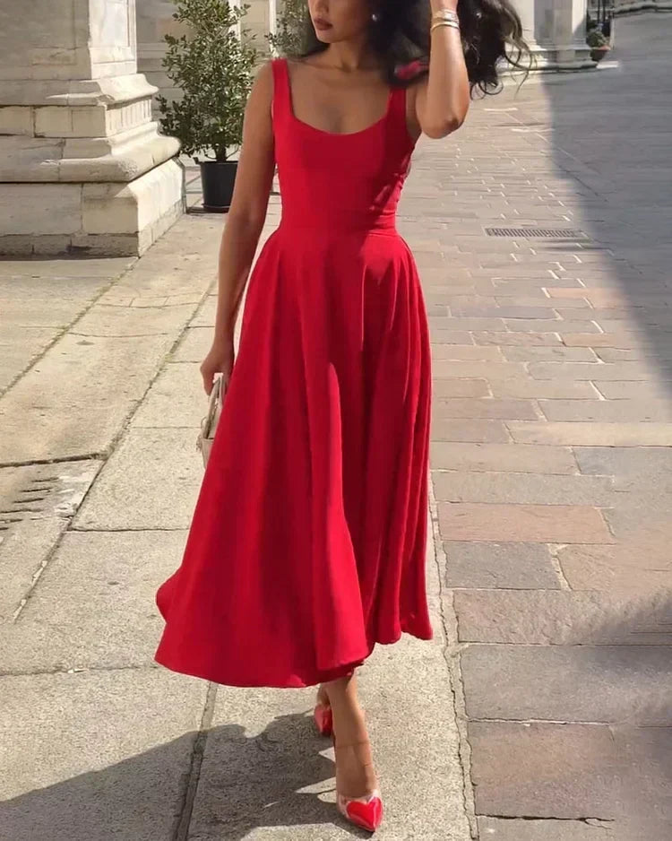 Women's Strappy Bodycon Midi Dress – Red Fitted Cocktail Dress
