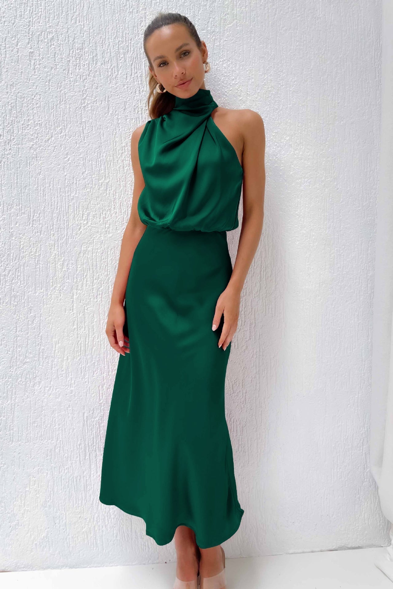 Women's Flowy Halter Midi Dress – Relaxed Cocktail Occasion Dress