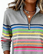 Women's Striped Quarter-Zip Sweater – High Neck Long Sleeve Pullover