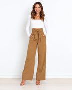 Women's High Waist Paperbag Pants – Bow Waist Wide Leg Trousers