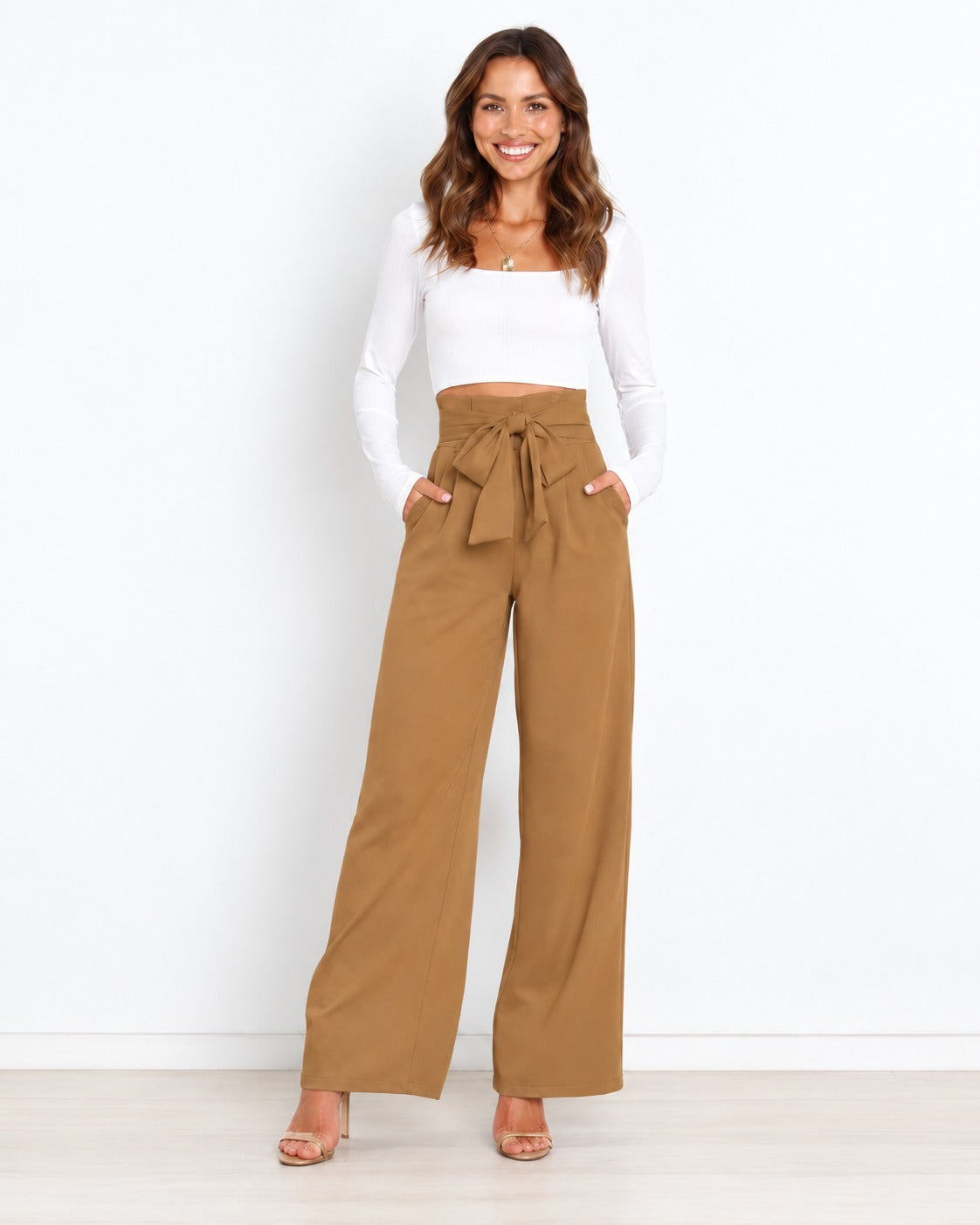 Women's High Waist Paperbag Pants – Bow Waist Wide Leg Trousers