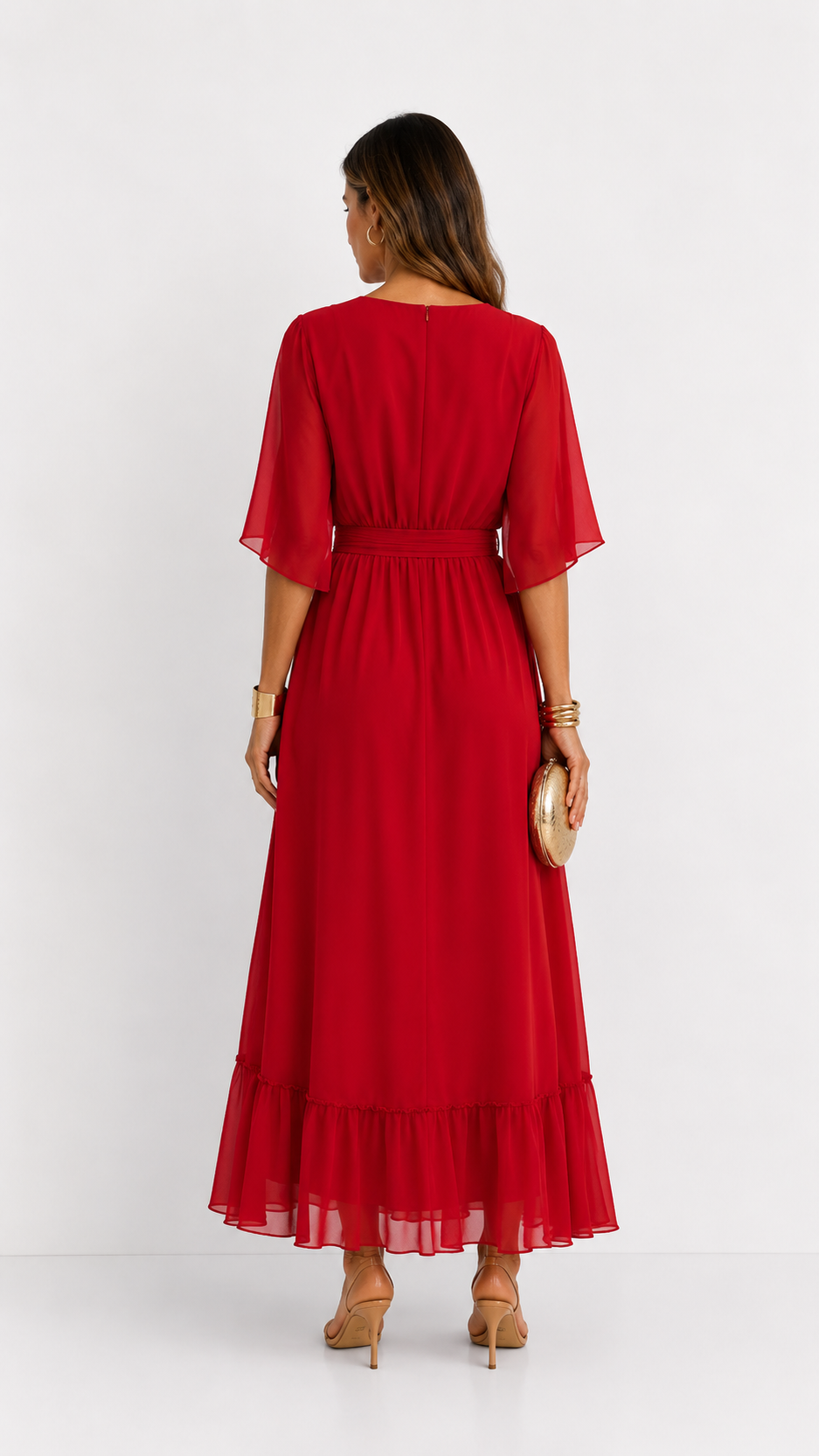 Women's V-Neck Wrap Dress – Tie Waist Flowy Occasion Dress