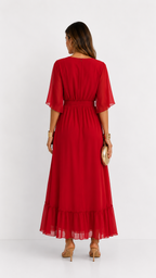 Women's V-Neck Wrap Dress – Tie Waist Flowy Occasion Dress