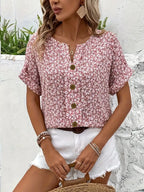 Women's Floral Short Sleeve Blouse – Lightweight Summer Blouse