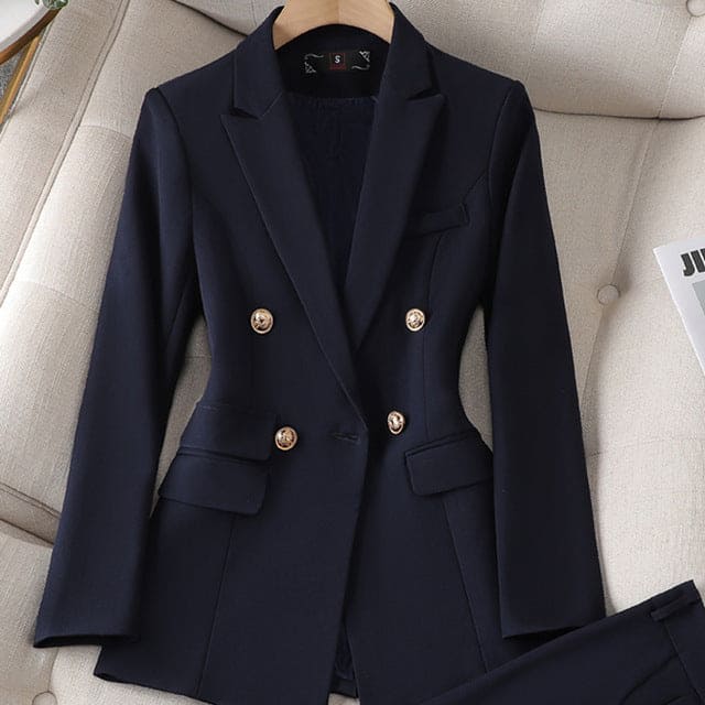 Women's Elegant Tailored Pants Suit – Double-Breasted Blazer Set