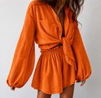 Women's Collared Wrap Mini Dress – Long Sleeve Shirt Style Dress
