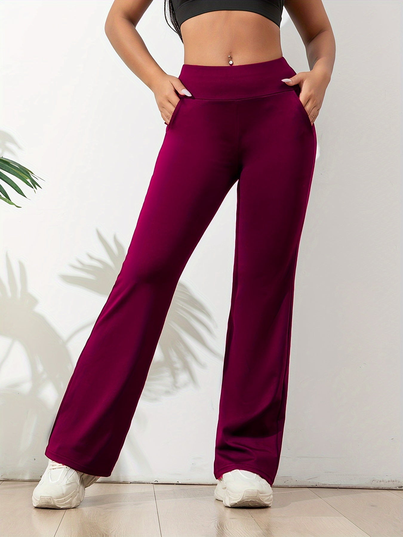 Women's High Waist Yoga Flare Pants – Stretch Pocket Workout Trousers