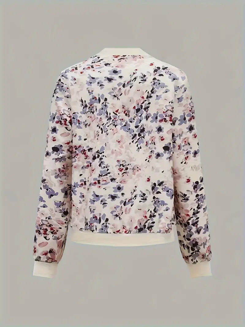 Women's Floral Bomber Jacket – Lightweight Zip-Up Jacket