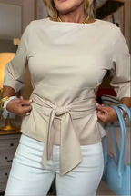 Women's Tie Waist Blouse – Adjustable Bow Front Fitted Top