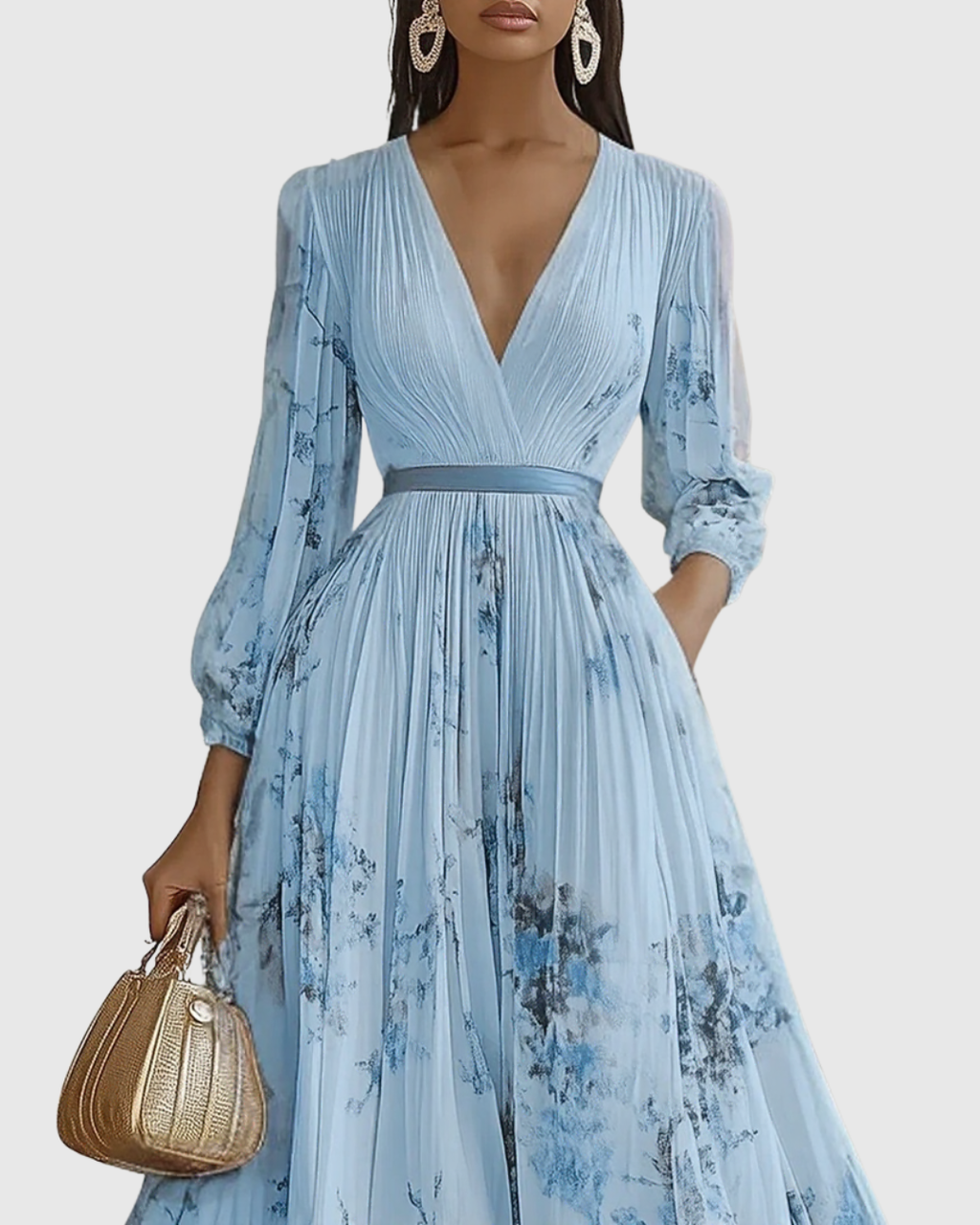Women's Sleeveless Pleated Midi Dress – Floral Wedding Guest Occasion Dress
